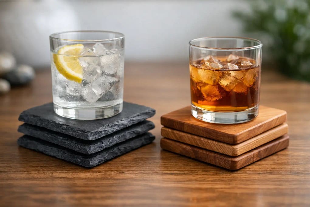 Custom Slate Coasters vs Wood Coasters