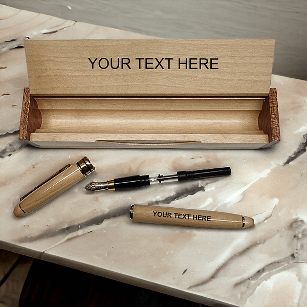 Personalised Beech Fountain Pen & Case
